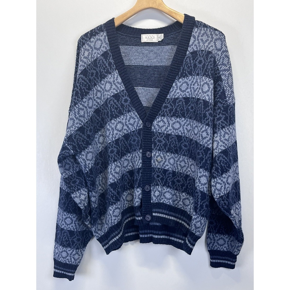 Vtg The Mens Store at Sears Cardigan Sweater Sz X-Large 80's Grandpa Blue Grunge